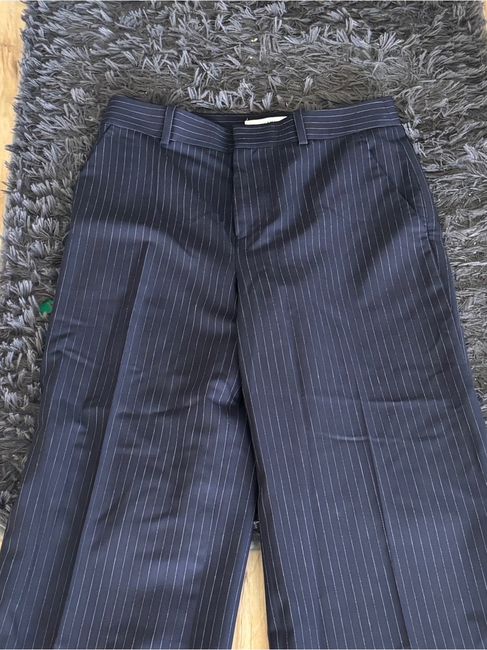 FRAME relaxed trouser in Navy Multi Mid Rise Wide Leg - Picture 3 of 8